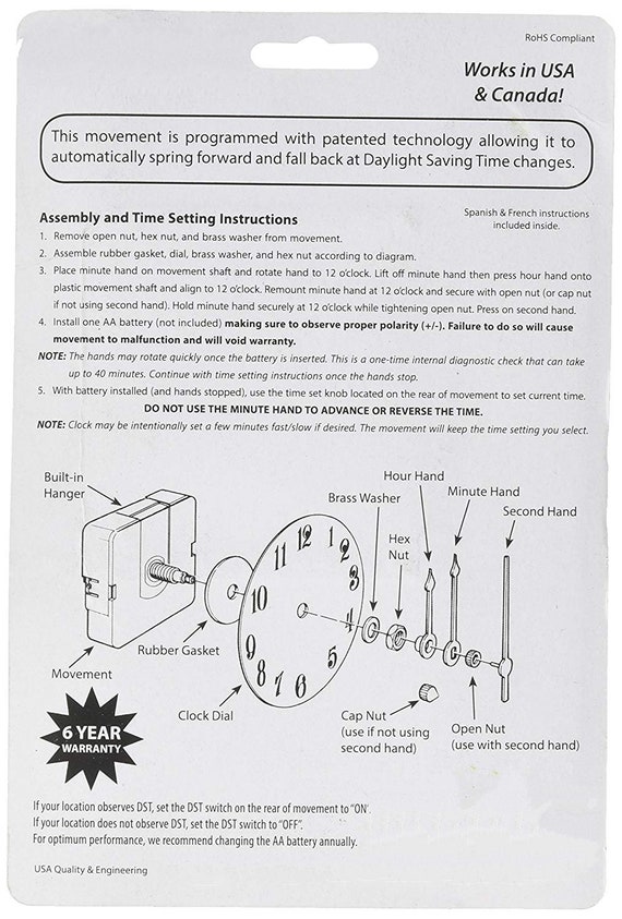 Quartex Set /& Forget Clock Movement Set 3//16/" Max Dial Thickness, Black, 3 1...