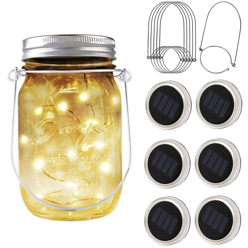 6 Pack Solar Mason Jar Lights 20 LED Jar Lid Fairy String Etsy