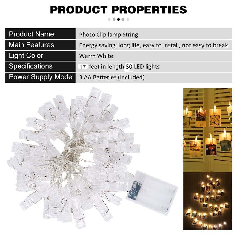 50 LED Photo Clips String Lights/holder Battery Powered Etsy