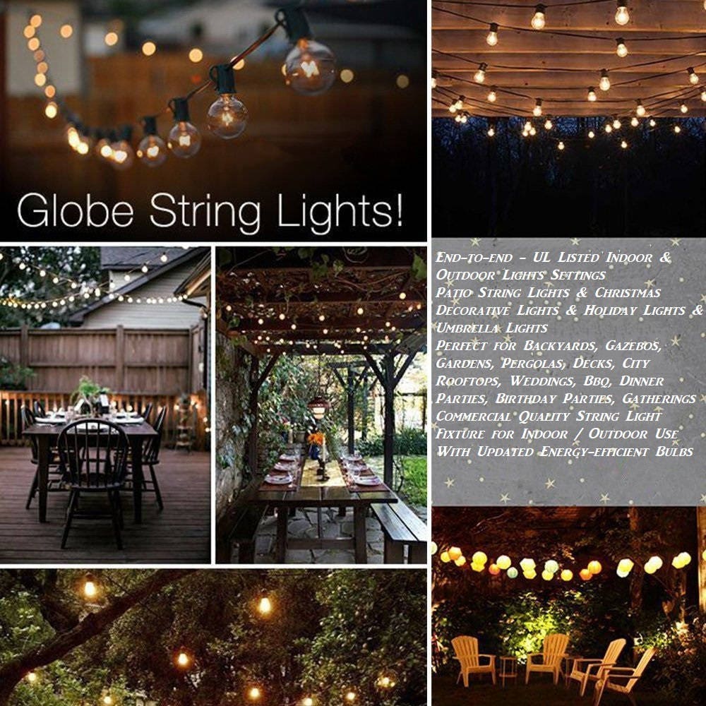 G40 String Lights 25 Globe Bulbs Indoor Outdoor Wedding Patio Backyard 25ft