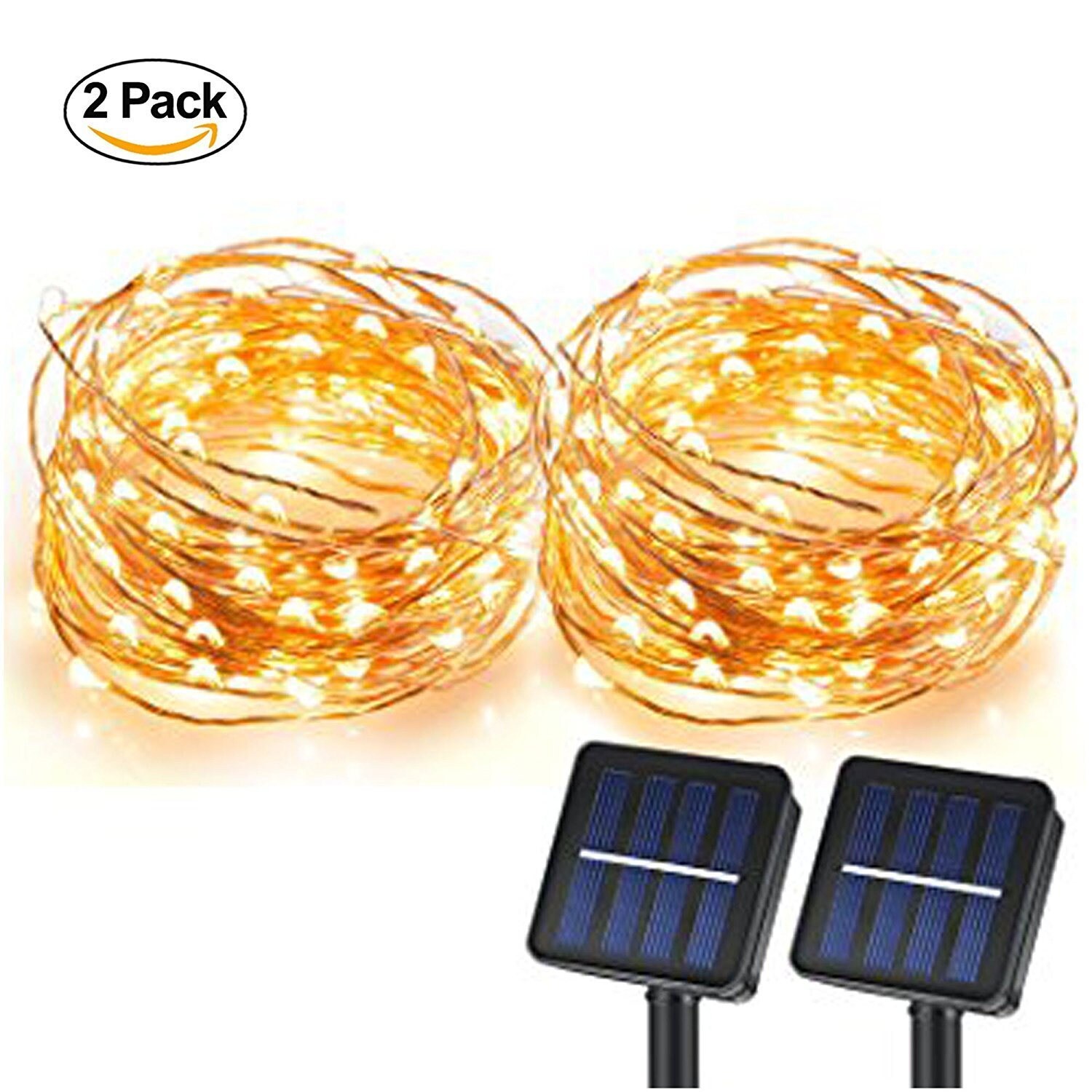 2 Pack 100 Leds Solar Starry String Lights Copper Wire Solar Etsy