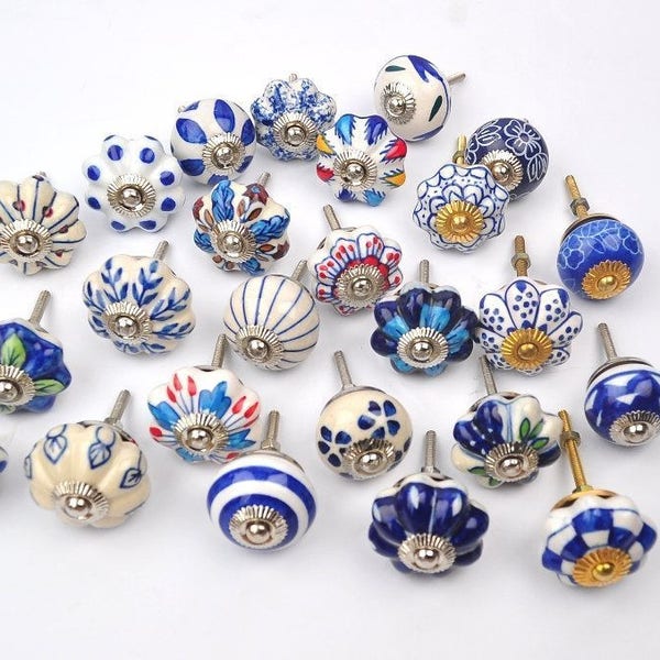 Blue Glass Drawer Handles Etsy