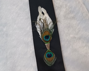 Upcycled jewelry, tie pin, peacock feather jewelry,  peacock feather pin, formal wear, wedding jewelry, goth jewelry, jewelry gift for him