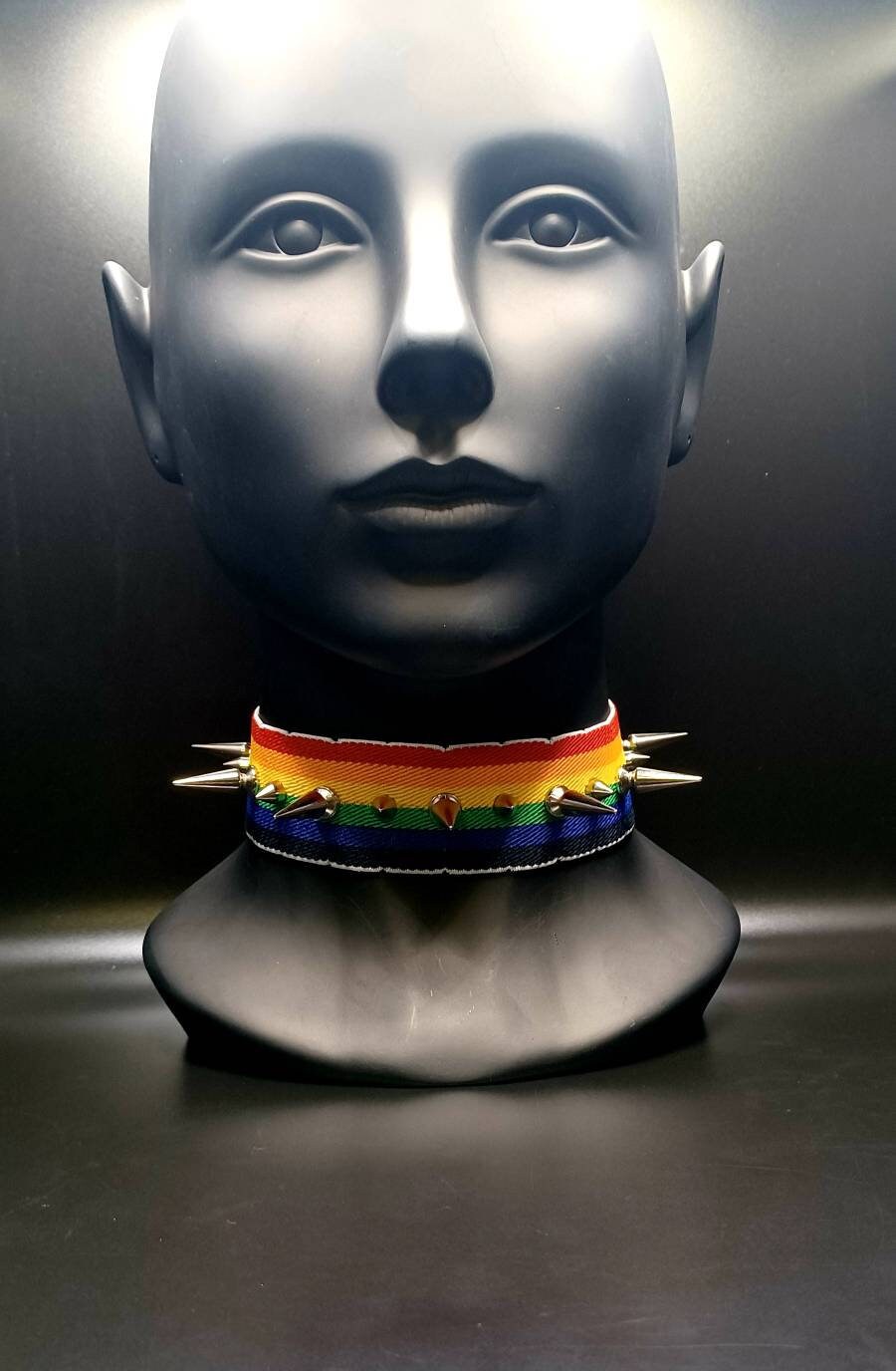 Spiked Collar Upcycled Jewelry Pride Gear Rainbow Collar Etsy