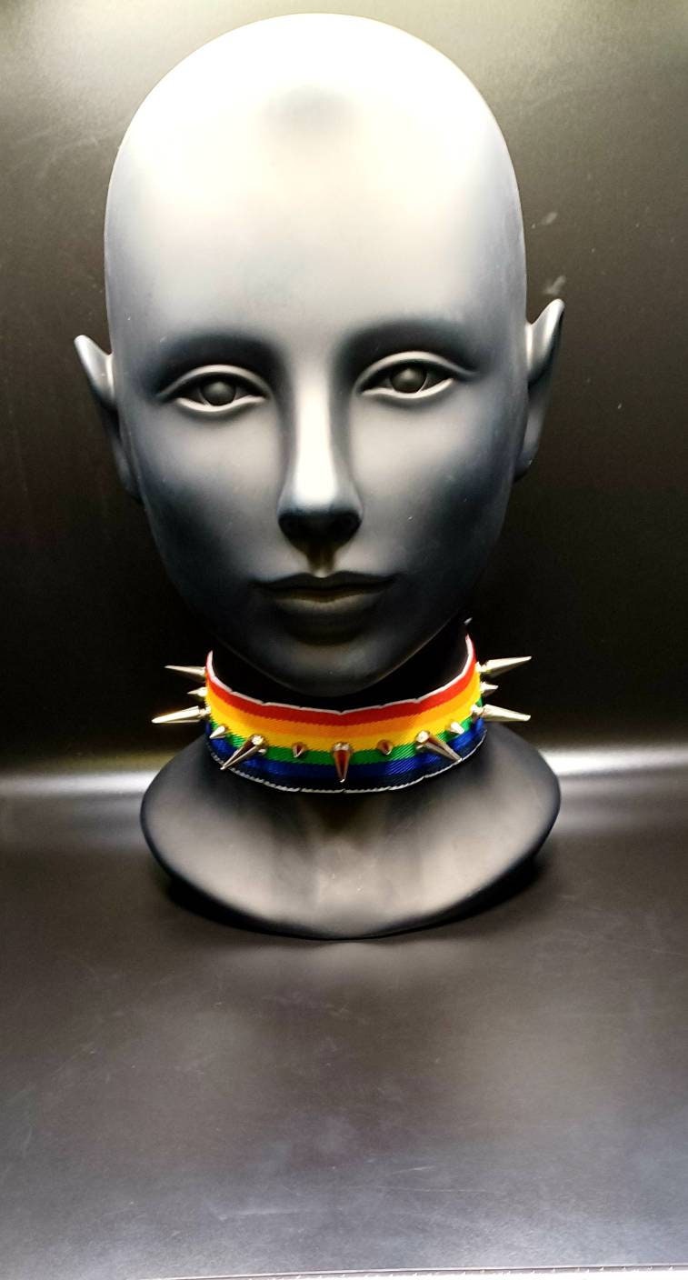 Spiked Collar Upcycled Jewelry Pride Gear Rainbow Collar Etsy