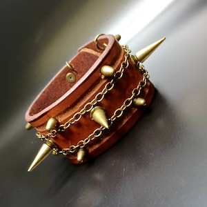 Steampunk jewelry, real leather bracelet, leather cuff, punk bracelet, chain bracelet, steampunk gifts, upcycled jewelry, festival jewelry