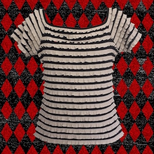 Vintage 90&#39;s Joseph Ribkoff Ruffled Tee • Cream and Black • Short Sleeves • Amazing Condition!