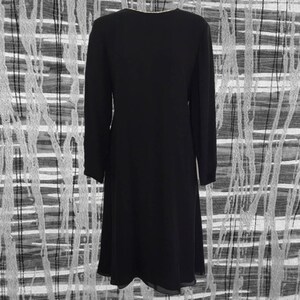 90&#39;s Linda Allard Ellen Tracy Simple Black Dress with Rhinestone Neck • 100% Silk • High Neck / Long Sleeves • Classic look!