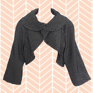 Vintage 80&#39;s Capelet with 3/4 Sleeves • Navy & White Polka Dot • Neck Can Be Worn Multiple Ways • Perfect for Chilly Dressy Nights