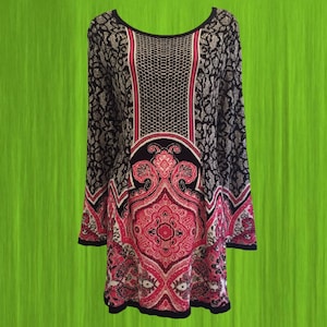 Super Soft Sweater Dress • Black, White and Hot Pink • Extra Flattering Pattern Placement • Just Add Tights!