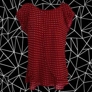 Vintage 00&#39;s Red & White Polka Dot Top • Sheer Petal Panels in Front • Layered Short Sleeves • Fully Lined • Hip Length