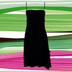 Vintage 90&#39;s BCBG/Max Azria Black Dress • Subtle Empire Waist w/Front Tie • Chiffon Ruffles on Lower Left Side • Swingy Skirt • Gorgeous!