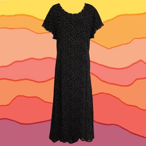 Vintage 90&#39;s Casual Corner Funky Fully Dotted Dress • Navy w/Beige-Gold Dots • Striped at the Neck, Sleeves & Tie-Belt • Includes Tank Liner