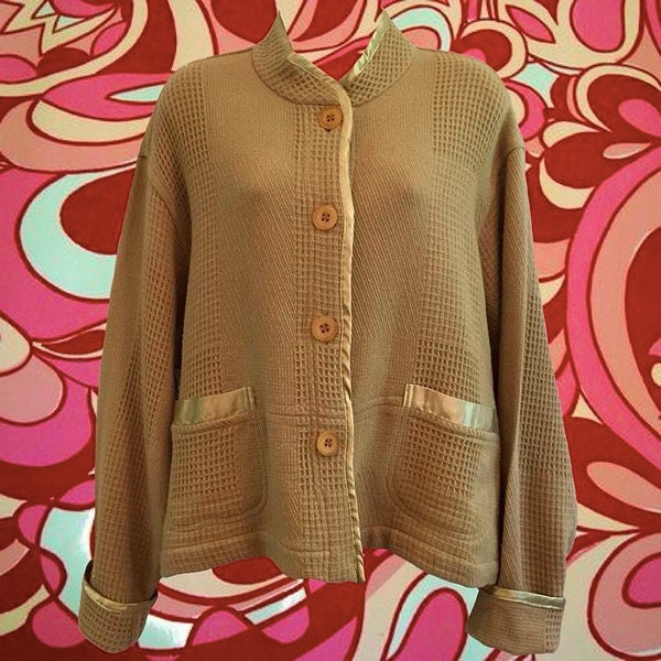 Vintage 1990's Beige Woven Jacket • By Tru Supply • Oversized, Drop Shoulder, Wool & Viscose • Hippie Boho Style