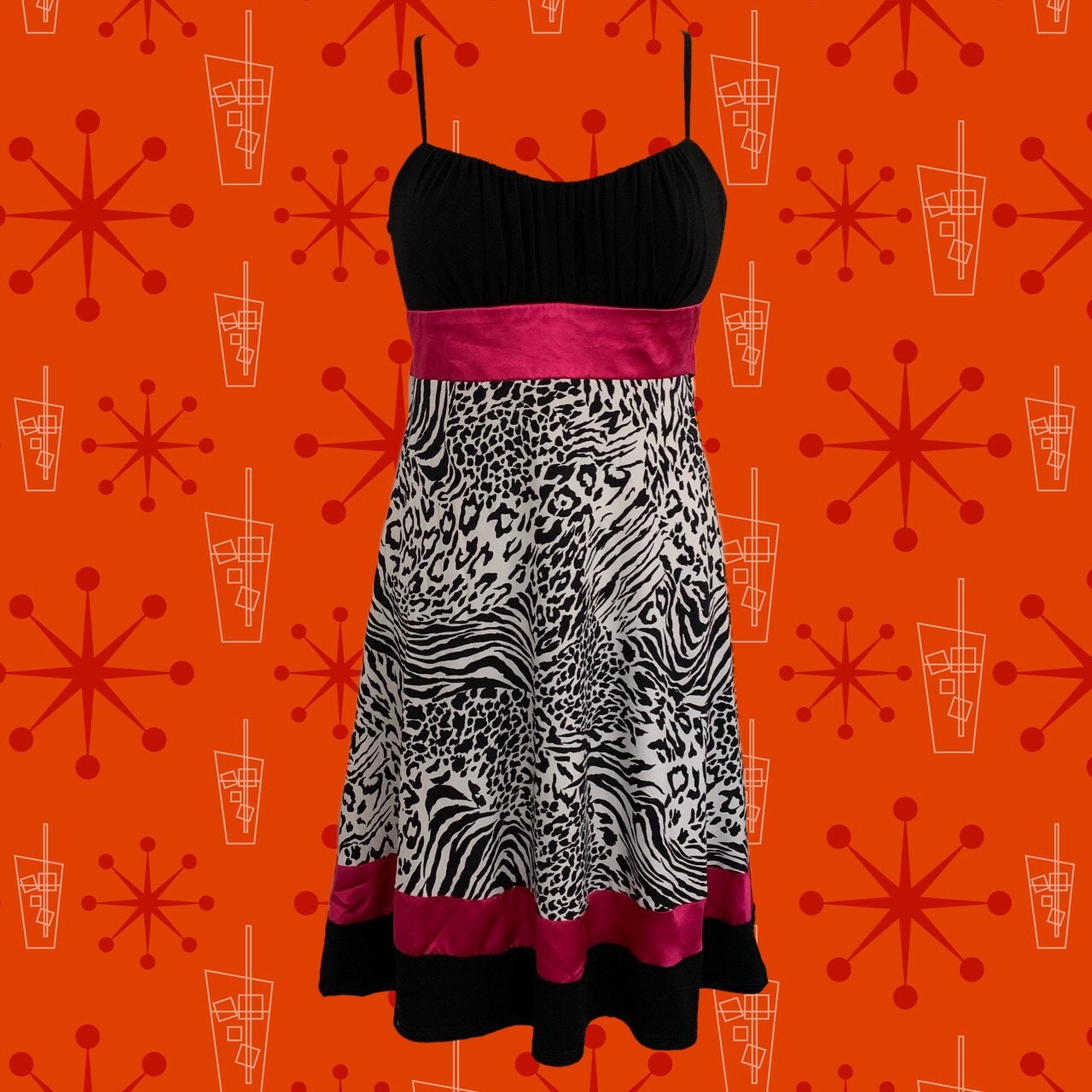 orange and black animal print dress