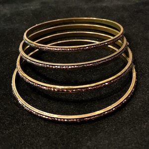 Vintage 80&#39;s Bangle Bracelets • 4 Pieces • Bronze-colored Metal with Pinkish/Auburn Beading