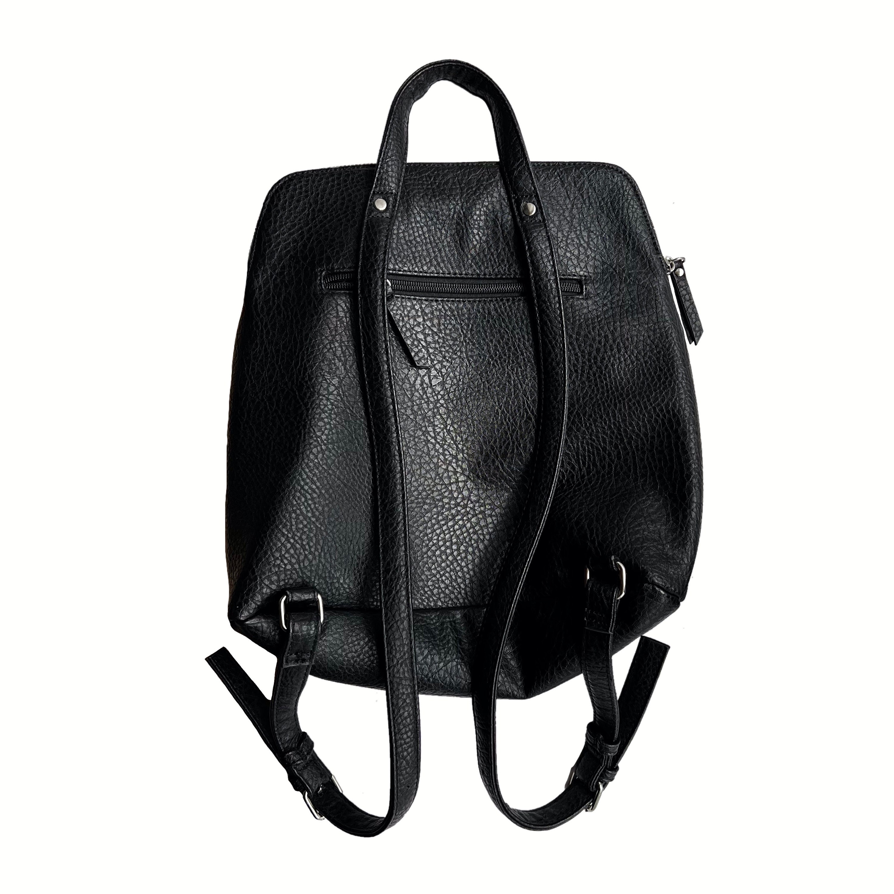 Max Studio Black Patterned Pleather Backback • Adjustable