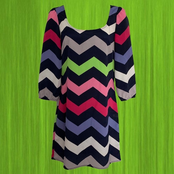 Vintage 90's Chevron Stripe Dress • Bold Pattern … - image 1