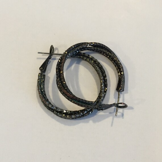 Vintage 80's Multi-Hoop Earrings • Textured Dark … - image 2