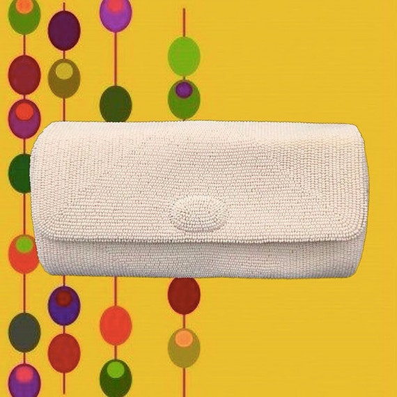 Vintage 1960's White Beaded Evening Clutch • by Wa