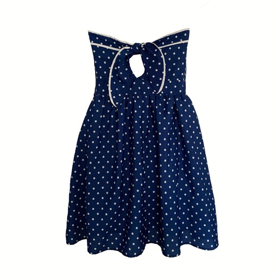 Vintage 90's Polka Dot Strapless Dress • in Navy … - image 3