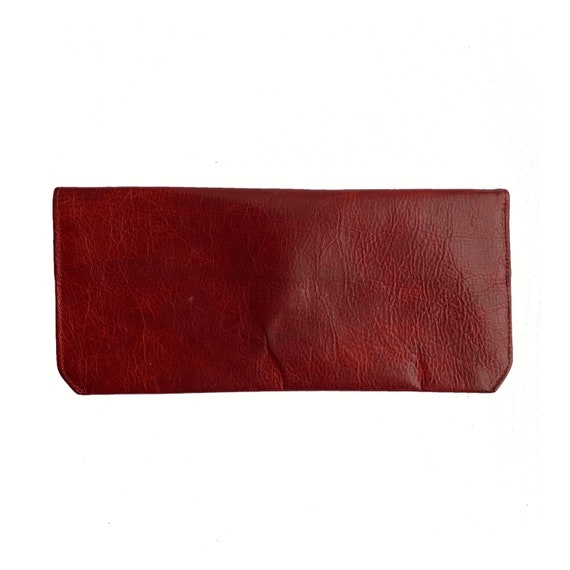 Vintage 90's Flat Red Leather Clutch • Shiny, Tex… - image 2