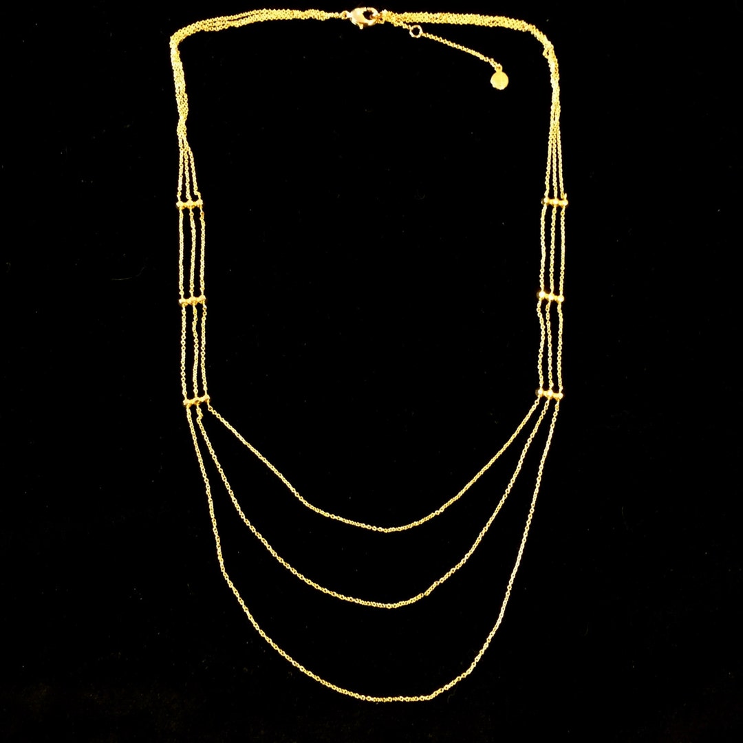 18k Gold Plated Chain Necklace Great Threetiered Design Etsy