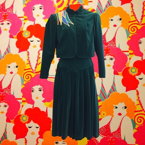 Vintage 1970's Velvet Skirt Suit • by Gideon Obers