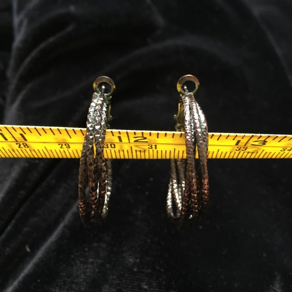Vintage 80's Multi-Hoop Earrings • Textured Dark … - image 3