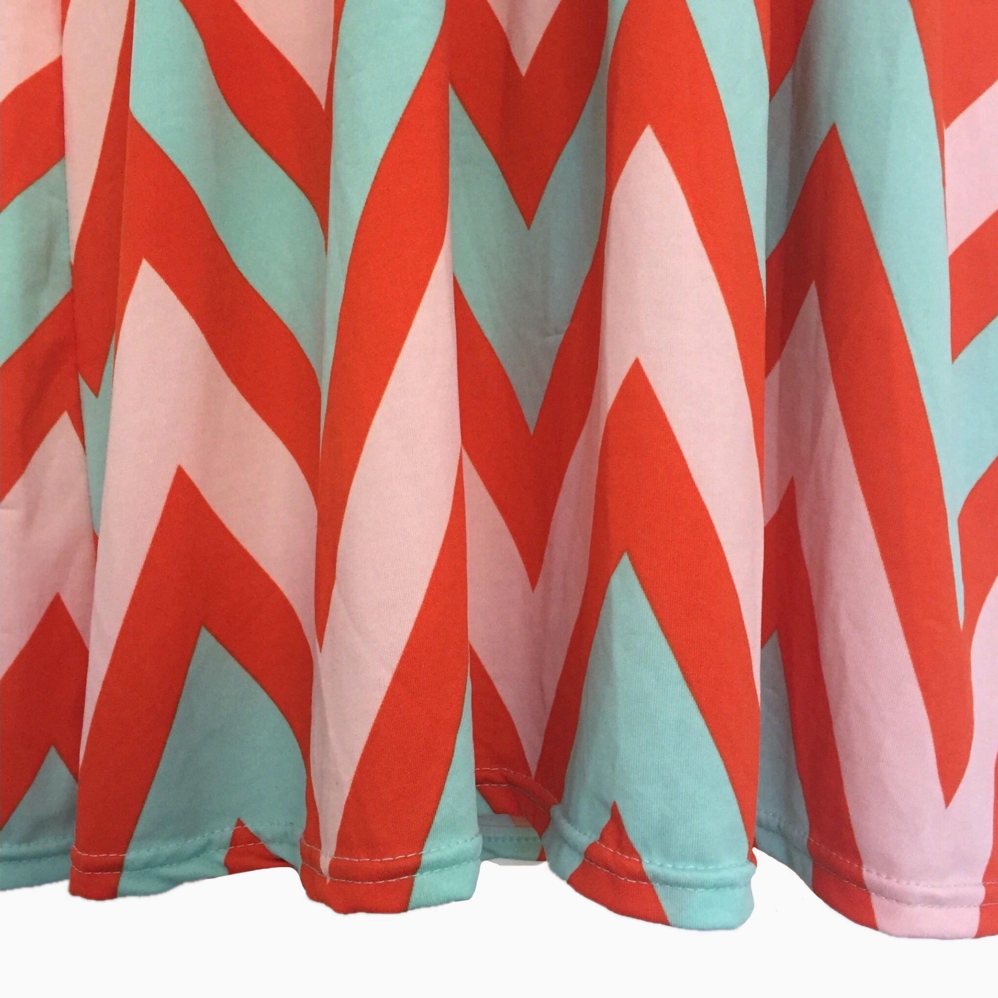 Bright & Cheery 90's Dress Aqua, Pink and Orange Chevron Print Skirt