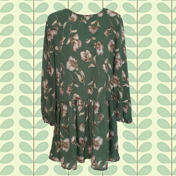 Vintage 90's Floral Babydoll Dress Lightly Striped Green With Pale Pink Flowers Drop Waist Elastic Wrists Keyhole Neckline in Back - Etsy Vintage 90's Floral Babydoll Dress Lightly Striped Green With Pale Pink Flowers Drop Waist Elastic Wrists Keyhole Neckline in Back - Etsy