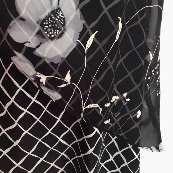 Vintage 80's Black and White Floral Dress • Sheer… - image 4