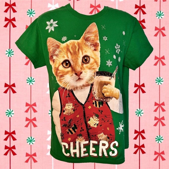 Cheers Cat Christmas T-shirt • w/Logic-Defying Paw