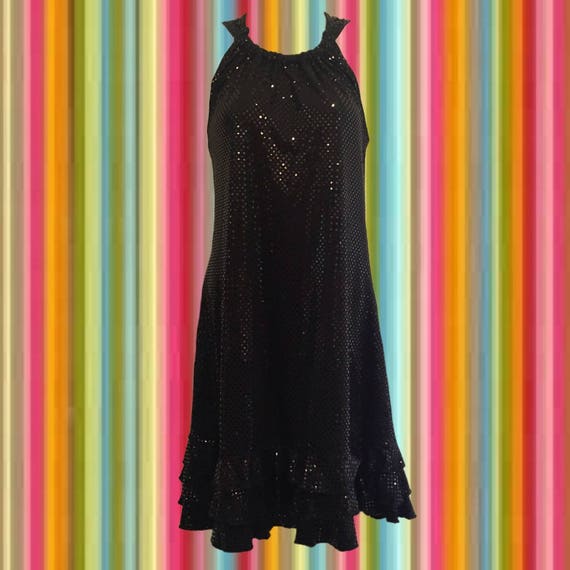 Vintage 90's Black on Black Dress • Sparkly Dots … - image 1