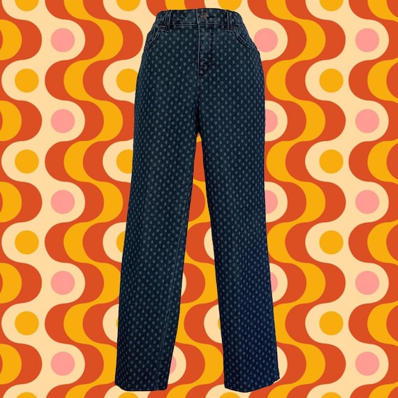 Vintage Gloria Vanderbilt Jeans • 80's Style Funky Dot Oval Print Pattern • True Straight Leg • Mid Rise • Petite Size • Great Condition