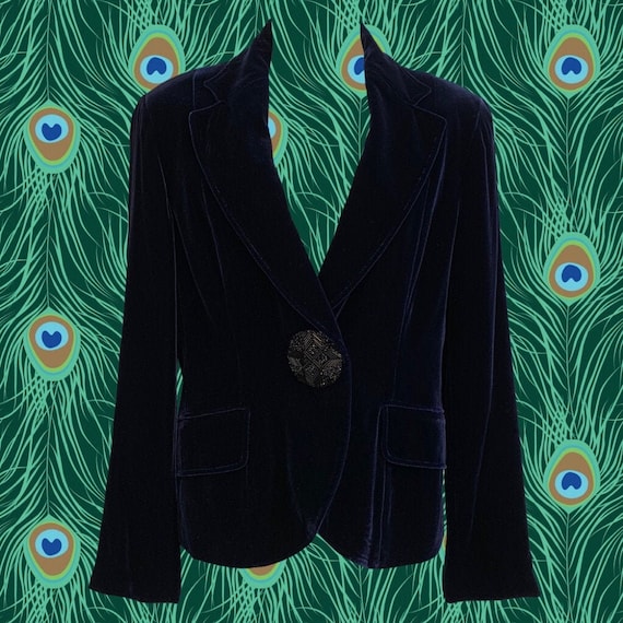 Vintage 90's Anne Klein Navy Velvet Blazer • with