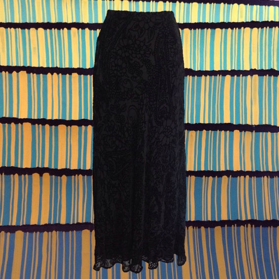 Vintage 90's Ann Taylor Long Black Cut Velvet Skir