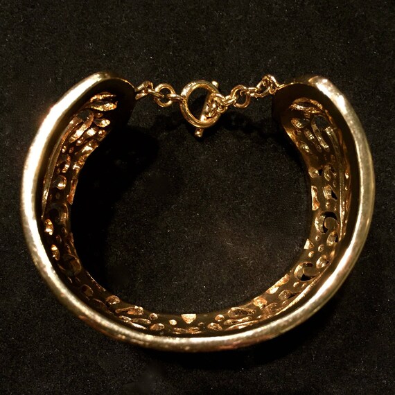 Vintage 80's Gold-Toned Cuff Bracelet • Cut-out P… - image 2