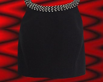 1990&#39;s Dressy Sleeveless Crop Top with 360º Rhinestone + Beaded Collar • by Cache • Full Zipper in Back • Perfect for a Night Out