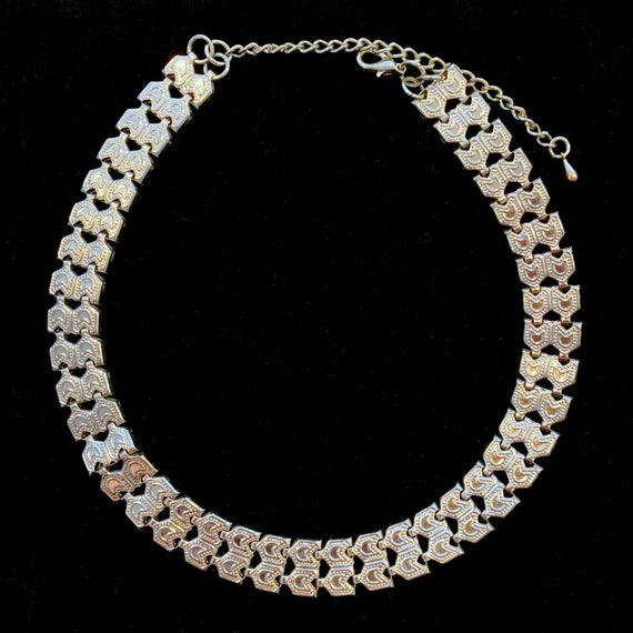 Vintage 80's Silver Metal Choker • Pressed Metal L