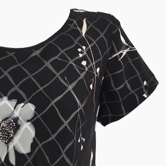 Vintage 80's Black and White Floral Dress • Sheer… - image 2