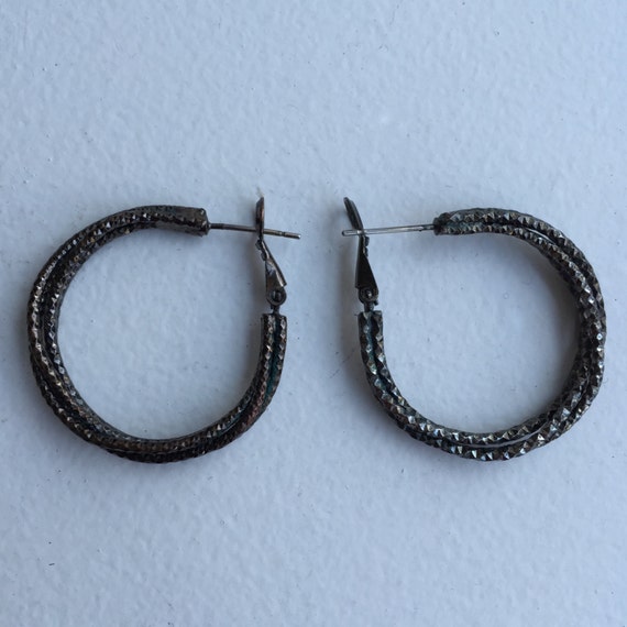 Vintage 80's Multi-Hoop Earrings • Textured Dark … - image 1