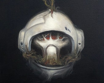 Memento Mori II - Stubborness. Dark Art, Space art, original Oil Painting 12x12