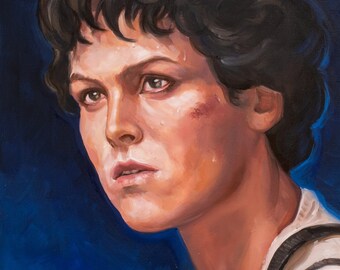 Original Oil Portrait of Ellen Ripley from Aliens Movie - Sci-Fi Art for Wall Decor, 18x15 Canvas Painting