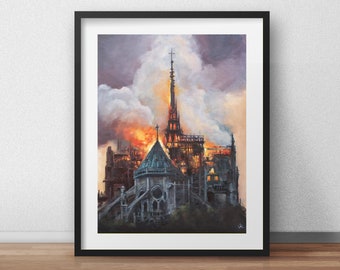 Notre Dame burning. Art Print. Wall art.