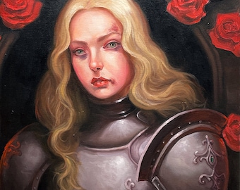 Original Fantasy Fine Art Oil Painting | Hand Painted Knight Portrait | One-of-a-Kind Fantasy Wall Art | Fine Art | The Knight of Roses