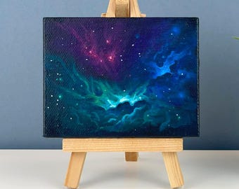Miniature Nebula Oil Painting | Tiny Space Wall Art | Celestial Galaxy Decor | Original Starry Night Canvas | Ethereal Nebula