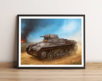 Panzer I Ausf.B German tank art print - WW2, Military artwork, Historical art