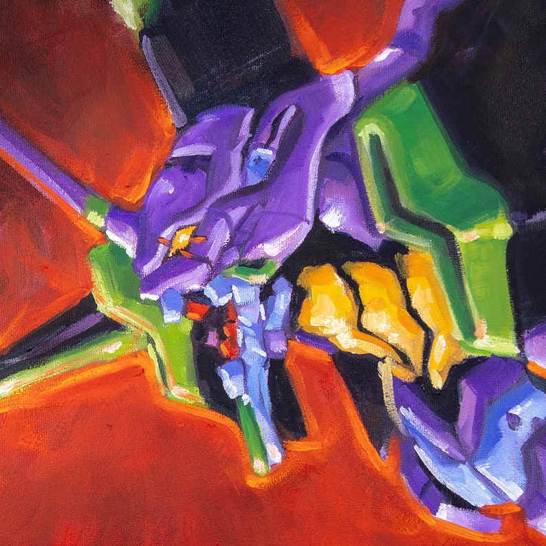 Evangelion EVA-01 unit Painting of canvas, Sci-Fi Art, Fine Art, Wall Decor, 16x9.5 image 3