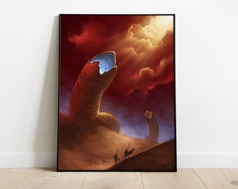 Dune poster - Shai-Hulud Arrakis sandworm, Scifi Art print, Wall Art, Art poster. 8x10 / 12x24 / 18x24 inches.